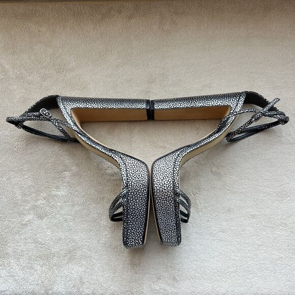 Alexandre Birman Lenny Silver On Black Leather Platform Heeled Sandal 39.5/9-9.5 - Picture 4 of 16